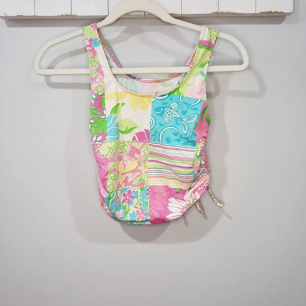 Lilly Pulitzer Girls Swim Top 14 Patchwork Print Bright Summer Tankini